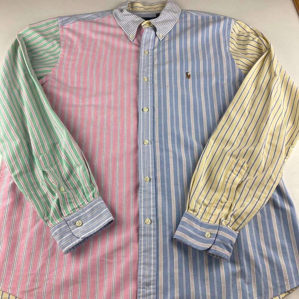 Ralph Lauren Shirt Mens XL Colorblock Stripe Oxford Button Down Pony Cotton